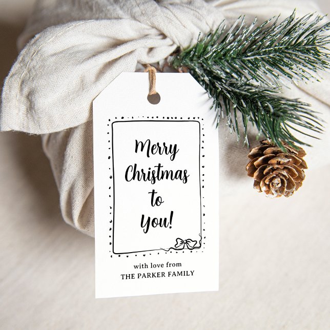 Étiquettes-cadeau Bow lunaire | Noir et blanc Joyeux Noël (Créateur téléchargé)