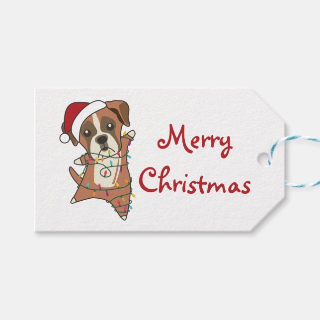 Étiquettes-cadeau Boxer Chien Noël Neige Hiver Animaux Chiens Camion (Devant (Horizontal))