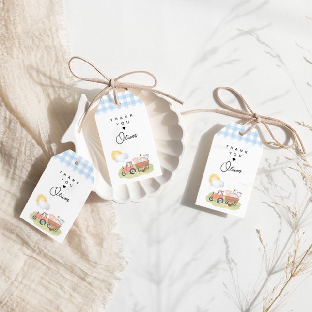 Étiquettes-cadeau Boy Farm Animals Merci (Créateur téléchargé)