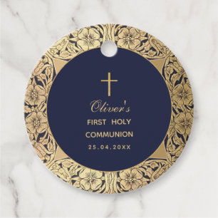 Étiquettes Cadeau Boy First Communion Vintage Marine Blue Gold Roses