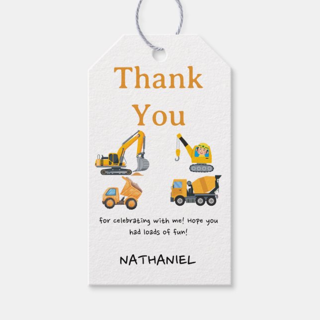 Étiquettes-cadeau Boys Construction Birthday Party Theme (Devant)
