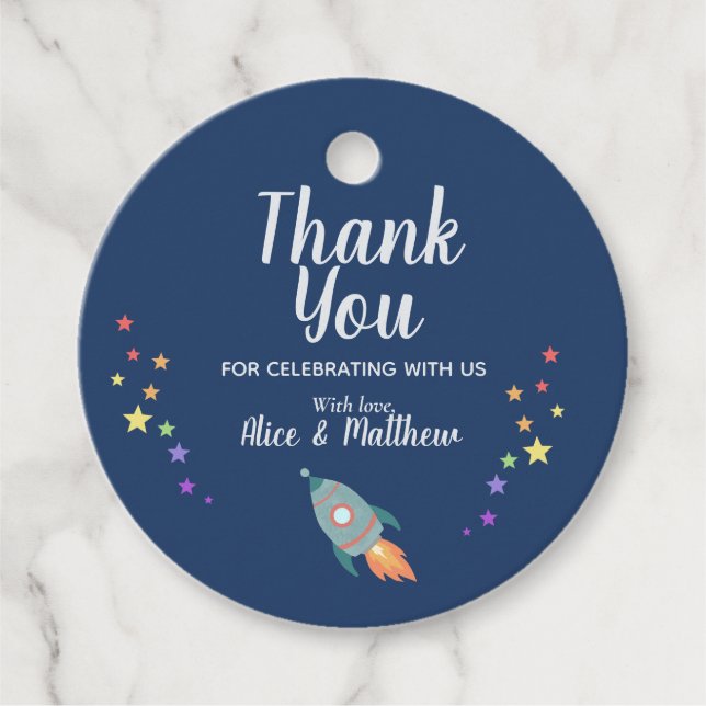 Étiquettes Cadeau Boys Cute Space Rocket Ship Baby shower Favoriser  (Devant)