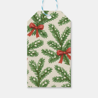 Étiquettes-cadeau Branche de sapin de Noël de style vintage et ruban