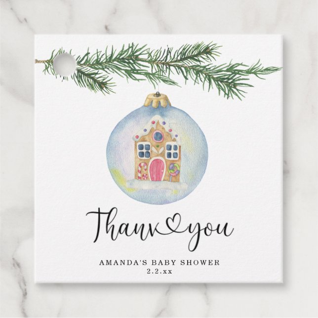 Étiquettes Cadeau Branche d'hiver - baby shower merci (Devant)