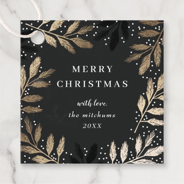 Étiquettes Cadeau Branche élégante Joyeux Noël (Devant)