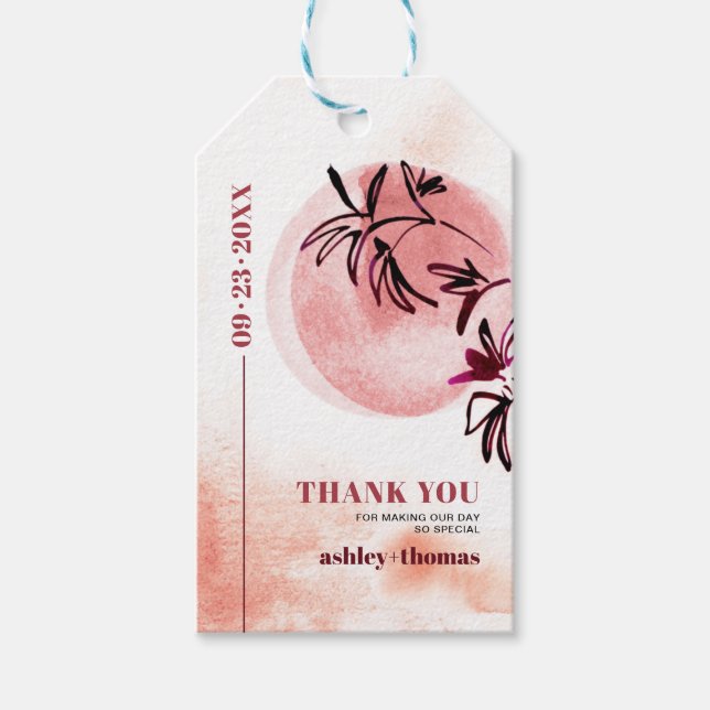 Étiquettes-cadeau Branche et lune Japandi Merci mariage (Devant)