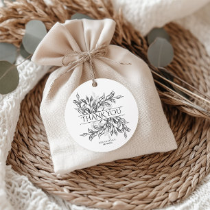 Étiquettes Cadeau Branche noire et blanche et Mariage Feuille