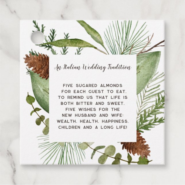 Étiquettes Cadeau Branches de conifères rustiques Mariage de cône de (Devant)