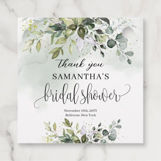 Étiquettes Cadeau Branches de eucalyptus bohème dorées pour mariage (Dos)