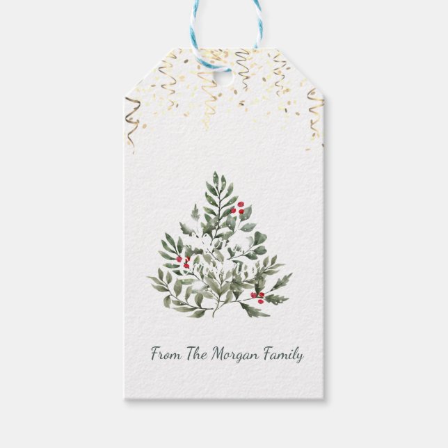 Étiquettes-cadeau Branches de pins d'aquarelle Confetti (Devant)