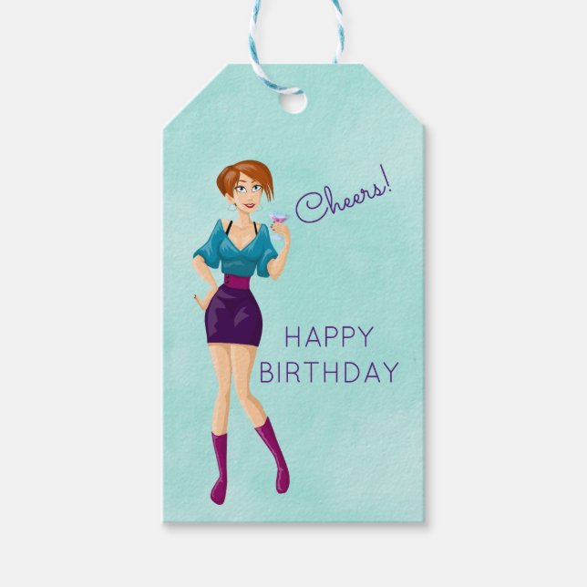 Étiquettes-cadeau Bravo ! happy Birthday Party Girl Holding Cocktail (Devant)