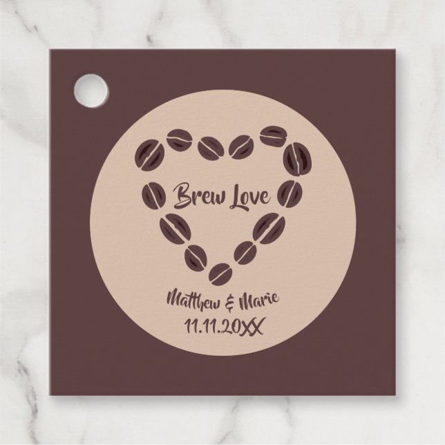 Étiquettes Cadeau Brew Love Coffee Bean Heart (Devant)