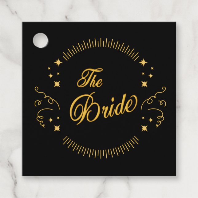 Étiquettes Cadeau Bride Gold Black Mariage élégant classique (Devant)