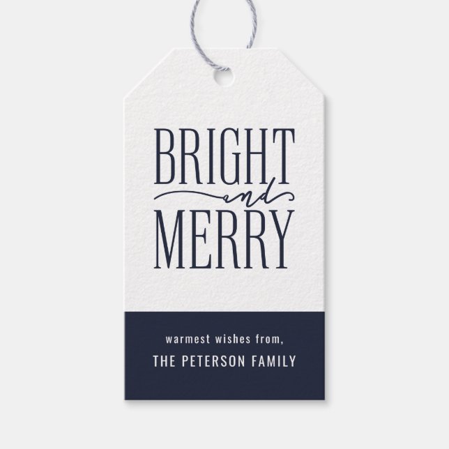 Étiquettes-cadeau Bright and Joyeux Marine moderne Blue Holiday (Devant)