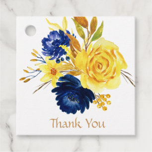 Étiquettes Cadeau Bright Gold Navy Blue Floral Mariage Merci