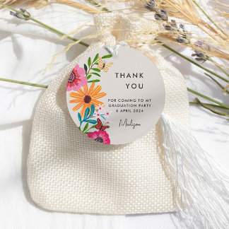 Étiquettes Cadeau Bright Pink Wildflower Graduation Party Thank You