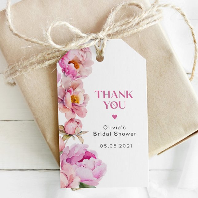 Étiquettes-cadeau Bright rose peony nuptiale douche merci (Créateur téléchargé)