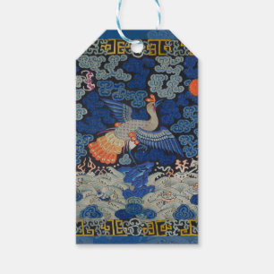 Étiquettes-cadeau Broderie chinoise bleu d'oiseau Vintage
