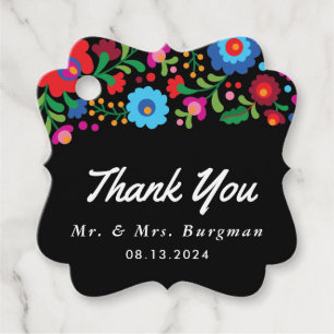 Étiquettes Cadeau Broderie mexicaine colorée sur le Mariage Black Th