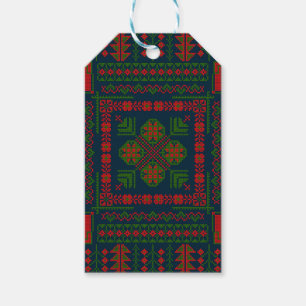 Étiquettes-cadeau Broderie palestinienne Tatreez rouge vert 5 Motif