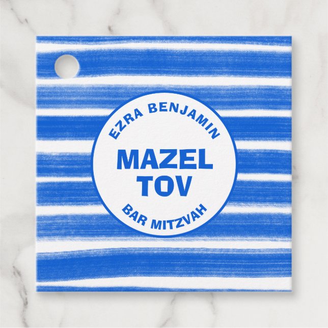 Étiquettes Cadeau Brosse Bleu Bat mitzvah de la barre personnalisée (Devant)