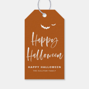 Étiquettes-cadeau Brosse de calligraphie Happy Halloween Orange brûl