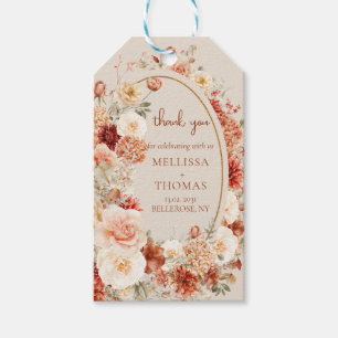 Étiquettes-cadeau Brosse en cuivre tendance et fleurs bordeaux sauge
