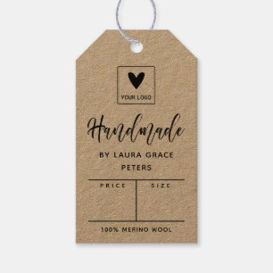 Étiquettes-cadeau Brosse Script fait main votre prix de logo