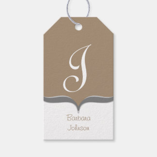 Étiquettes-cadeau Brown Blanc Gris Nom du monogramme Balises cadeaux