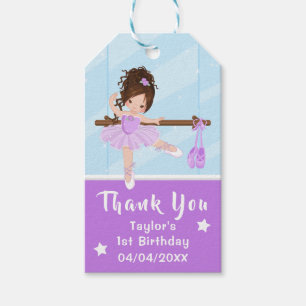 Étiquettes-cadeau Brown cheveux Ballerina violet Anniversaire Merci 