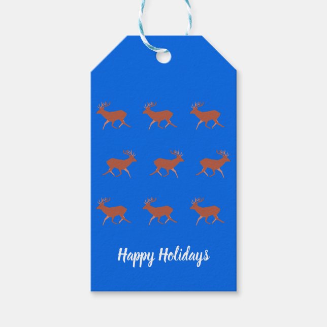 Étiquettes-cadeau Brown Deer Walking Festive Motif bleu Arrière - pl (Devant)