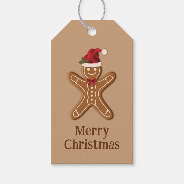 Étiquettes-cadeau Brown pain d'épices Cookie de Noël avec texte (Devant)