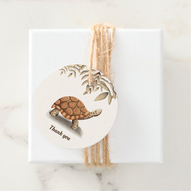 Étiquettes Cadeau Brown simple Merci de tortue botanique (En situation)