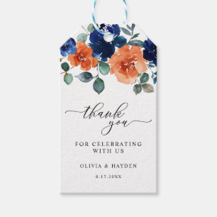 Étiquettes-cadeau Brûlé Orange Navy Mariage de automne Floral Merci