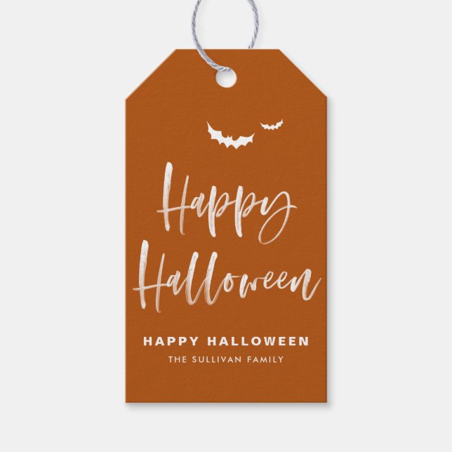 Étiquettes-cadeau Brûler Orange Joyeux Halloween Brush Calligraphie (Devant)