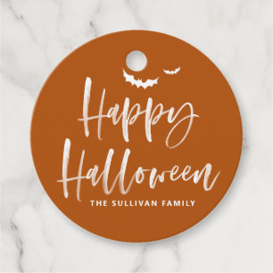 Étiquettes Cadeau Brûler Orange Joyeux Halloween Brush Calligraphie