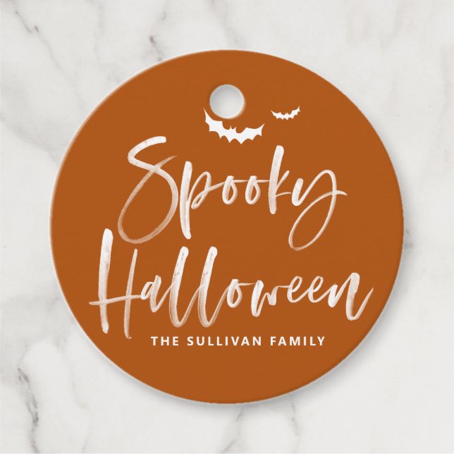 Étiquettes Cadeau Brûleur orange Éffrayant d'Halloween calligraphie (Devant)