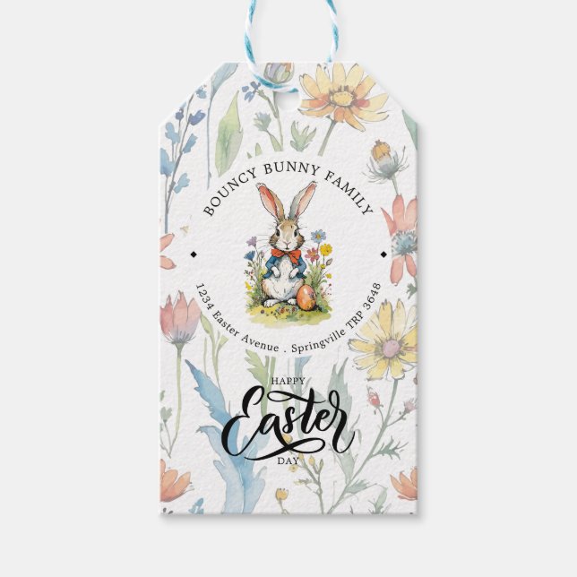 Étiquettes-cadeau Brunch de Pâques et chasse aux oeufs | Bunny Fleur (Devant)