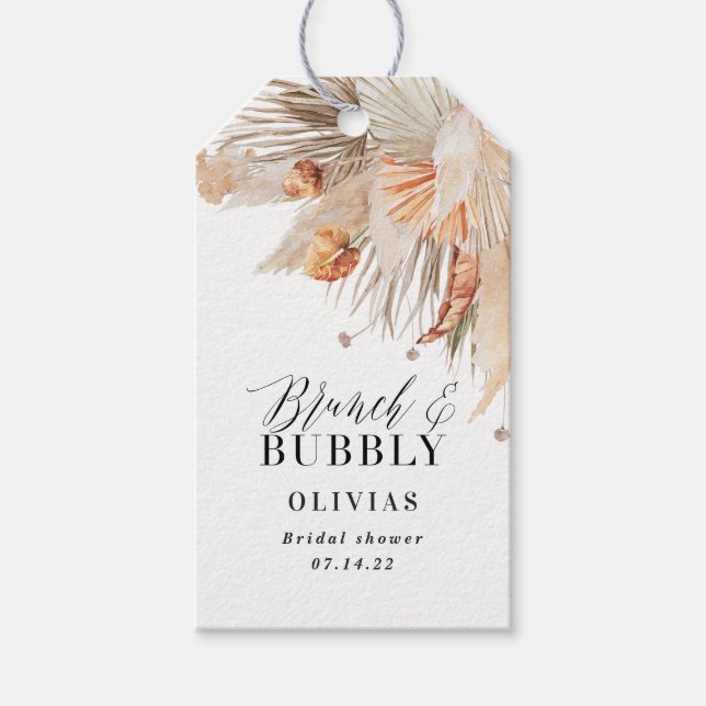 Étiquettes-cadeau brunch et bubbly Bridal douche pampas herbe (Devant)