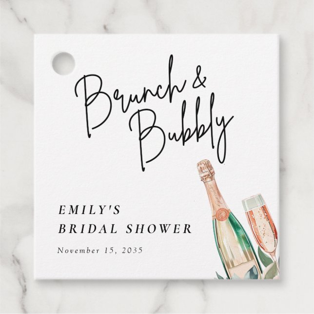 Étiquettes Cadeau Brunch et Bubbly Fête des mariées élégante (Devant)