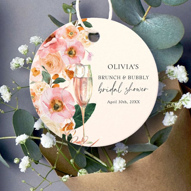 Étiquettes Cadeau Brunch floral rose moderne & douche nuptiale mouss (Créateur téléchargé)