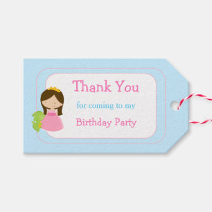 Étiquettes-cadeau Brunette Cute Princesse et Dragon Anniversaire