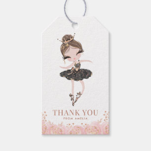 Étiquettes-cadeau Brunette Girl Ballerina en robe noire Anniversaire