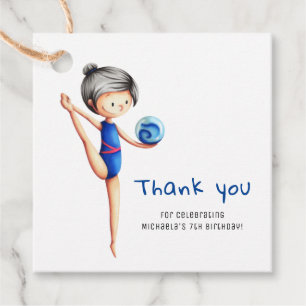 Étiquettes Cadeau Brunette Girl Gymnastique Anniversaire Merci