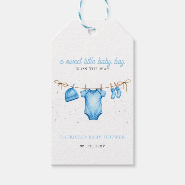 Étiquettes-cadeau Budget Clothesline Blue Boy Baby Shower invitation (Devant)