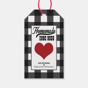 Étiquettes-cadeau Buffalo Plaid fait maison avec Amour Heart Food