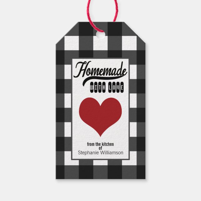Étiquettes-cadeau Buffalo Plaid fait maison avec Amour Heart Food (Devant)