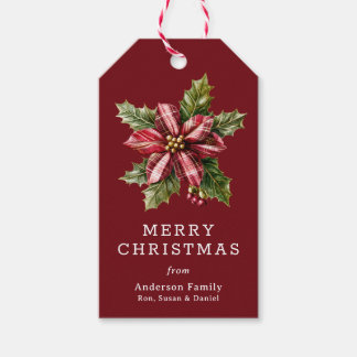 Étiquettes-cadeau Buffalo Plaid Poinsettia Floral Custom Christmas