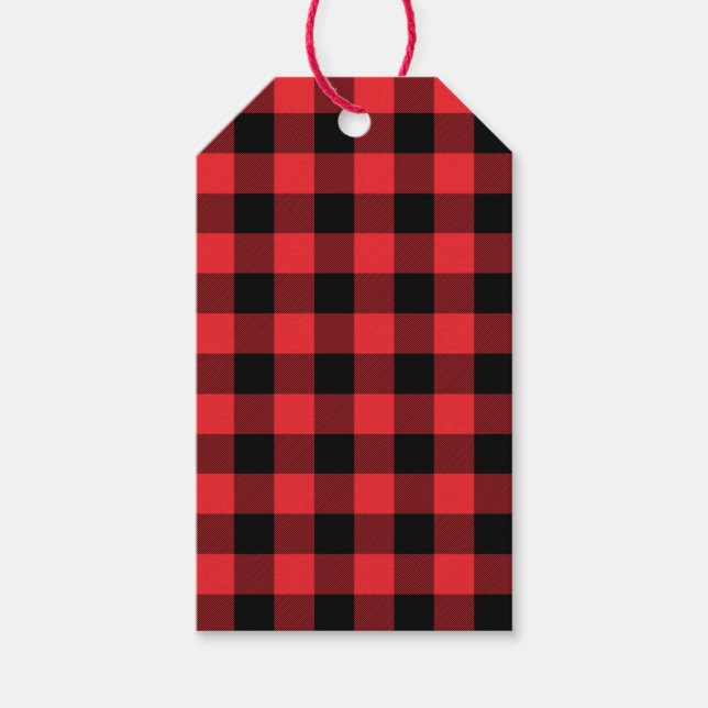 Étiquettes-cadeau Buffalo Plaid Red Black Check (Devant)