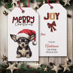 Étiquettes-cadeau Buffalo Plaid Texte Chihuahua Chiuppy Noël